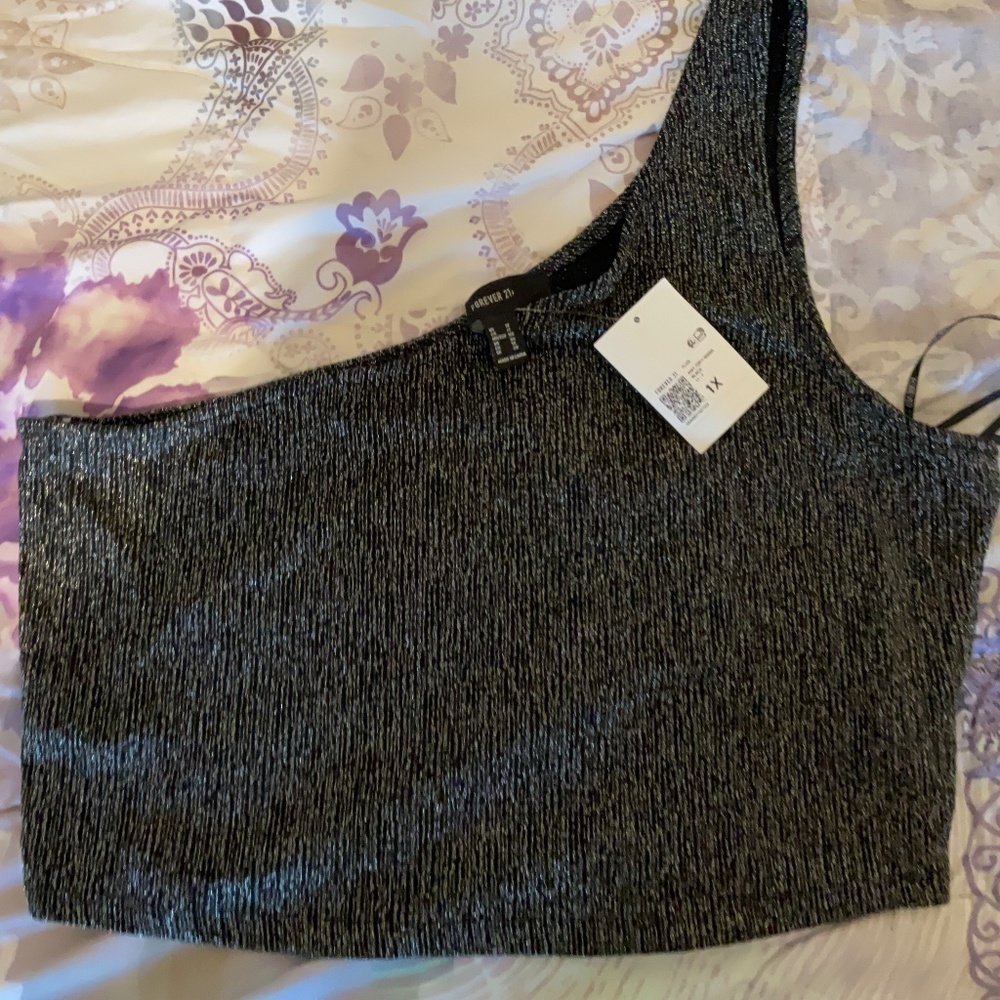 Forever 21+ Black Sparkly Asymmetrical Top